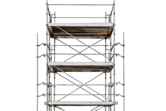 Rustic metal scaffolding structure isolated on grey work rusty tools steel on transparent background