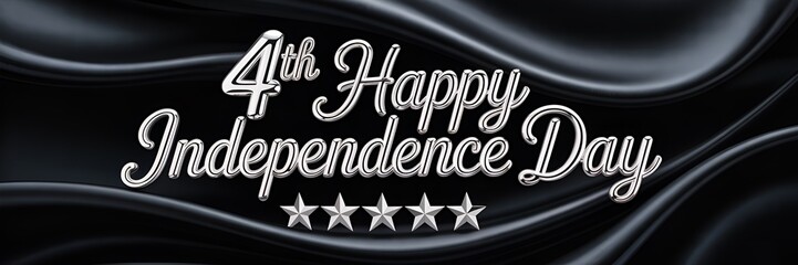Happy independence day text with stars on a black silky background for holiday celebration design