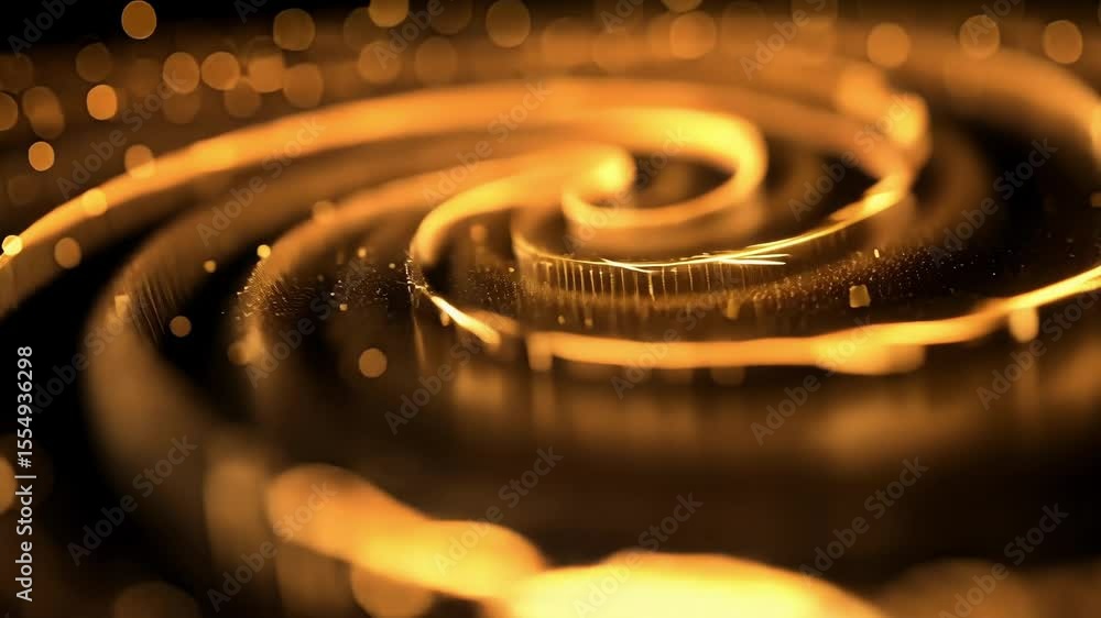 Poster golden particles are swirling and flowing, creating a mesmerizing visual effect, perfect for project