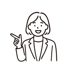 Smiling woman pointing, minimal line art illustration