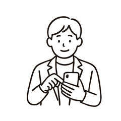 Businessman tapping smartphone, minimal line art illustration