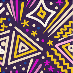 Fototapeta premium Colorful seamless star pattern with geometric shapes and vintage style backdrop