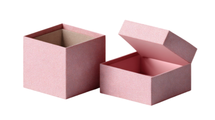 Pink Gift Boxes: Two elegant, pale pink square gift boxes, one open and one closed, offering a versatile asset for various branding and design projects.