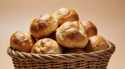 Many breads are placed in a tray with a wood background.