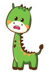 Cute Green Dinosaur Cartoon Vector Character with Big Eyes and Playful Expression