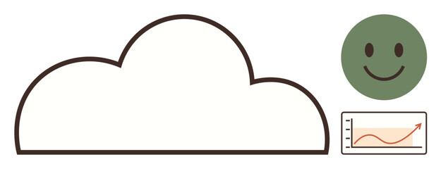 Cloud outline, upward growth chart, and smiling face combine optimism, progress, and digital success. Ideal for business, cloud computing, data growth, analytics positivity technology success