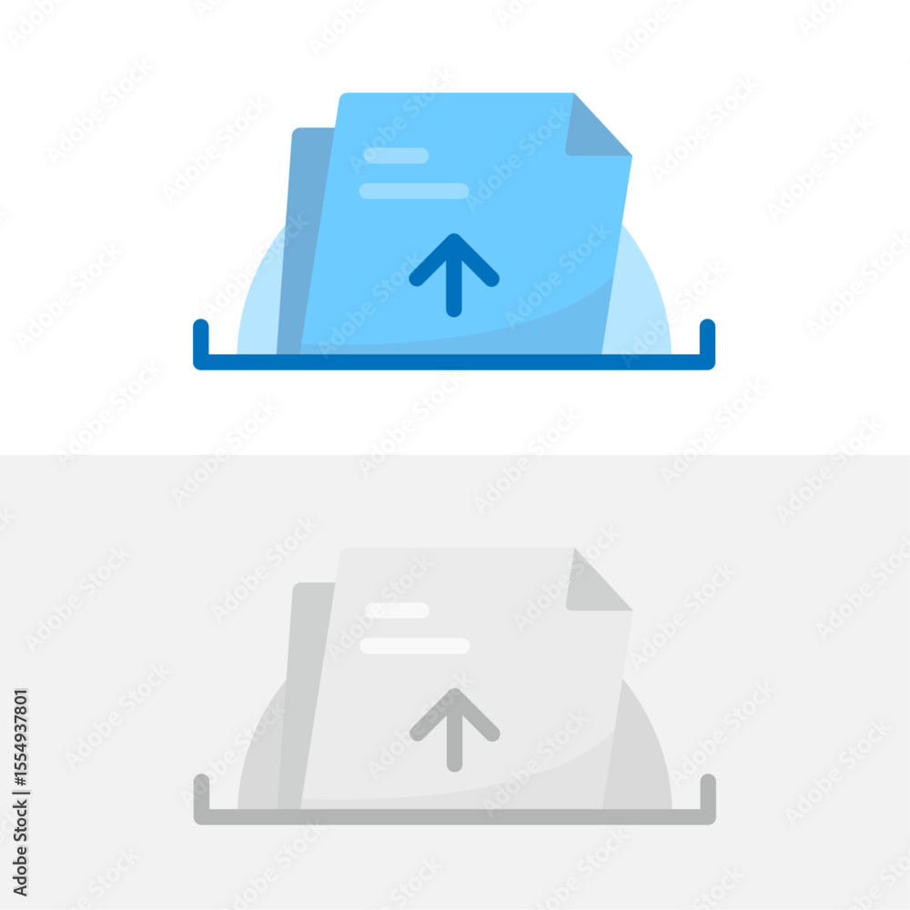 Poster illustration of document with upload arrow symbol. file upload button or drag and drop upload area. 