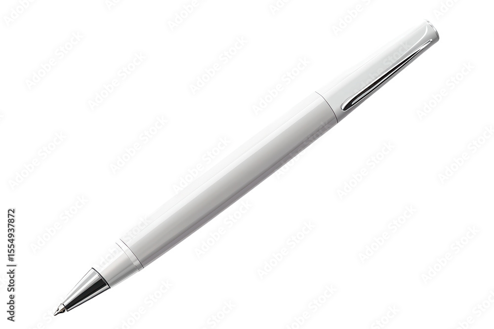 Poster white ball point pen isolated on transparent background, showcasing its sleek design and functional 