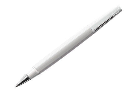 White ball point pen isolated on transparent background, showcasing its sleek design and functional features for writing and sketching purposes