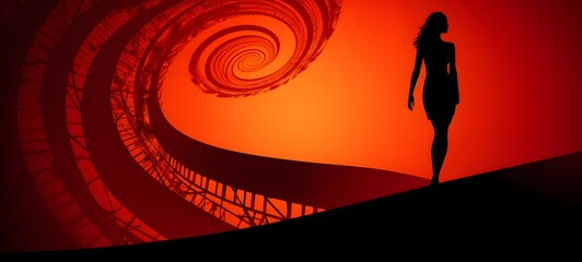 pop surreal unreal silhouettes spiral towards lady devil, ai generatif