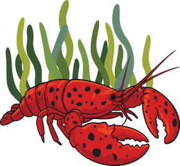 Vibrant lobster illustration with detailed textures and color gradients