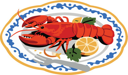 Detailed illustration of a vibrant lobster with intricate details and colorful elements