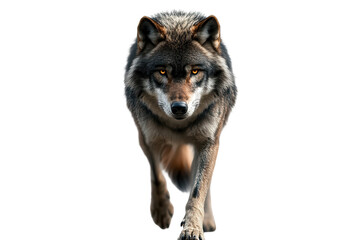 Fototapeta premium Scary wolf approaching in eerie front view isolated on transparent background for creative projects and digital design purposes