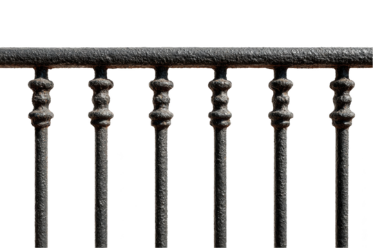Vintage black metal fence detailed texture seamless pattern old iron rail on transparent background - Powered by Adobe