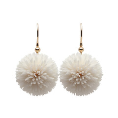 Pompom earrings with soft textured spheres and thin hooks on white  