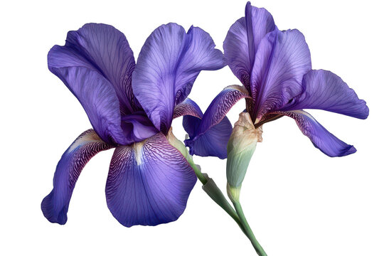 Beautiful purple iris flower showcasing delicate petals and intricate details isolated against a transparent background for artistic display and design