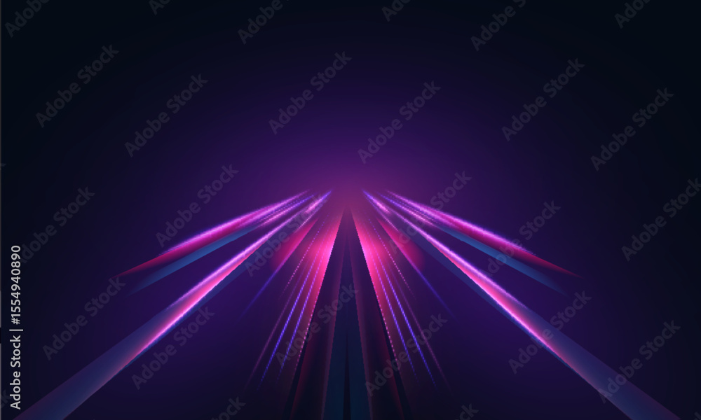 Aufkleber Light rays travel into the distance with an effect of acceleration and deep perspective. Visualization of speed, energy and digital movement in a dark environment.