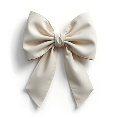 Elegant white satin bow with long tails isolated on white background  