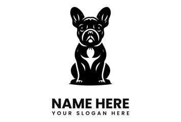 A stylized black and white illustration of a seated French Bulldog with text below.