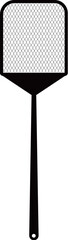 Fototapeta premium A black outlined icon of a traditional fly swatter, with a long handle and a rectangular head featuring a grid pattern.