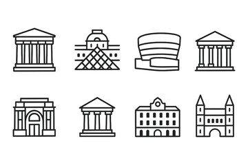 Fototapeta premium Iconic world landmarks in minimalist line art style, vector illustration