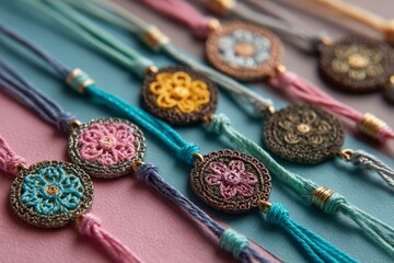 Vibrant handmade knitted bracelets with colorful thread patterns