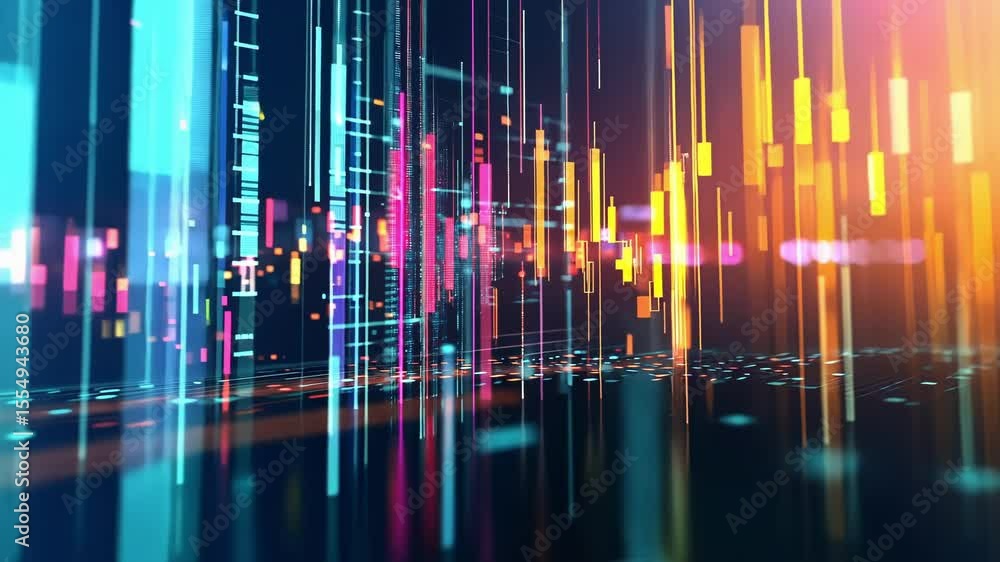Poster colorful glowing lines and dynamic data creating an abstract technology background, illustrating the