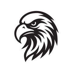a black and white vector illustration of an eagle head on white background