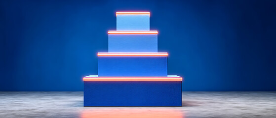 Blue neon steps product display background