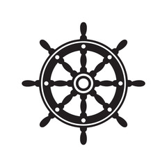 a black and white vector illustration of a ship wheel on white background