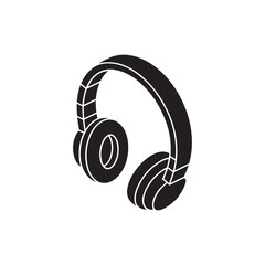  a black and white vector illustration of a headphone on white background