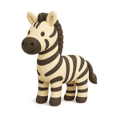 A charming, soft, and detailed plush zebra toy stands isolated against a white background.