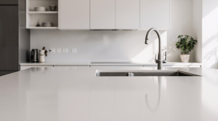 Blurred kitchen interior and napkin and desk space