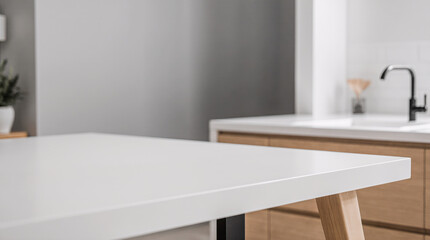 Blurred kitchen interior and napkin and desk space