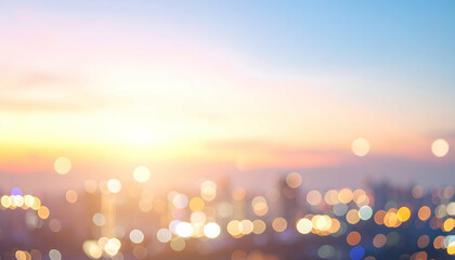 Blurred City Lights at Sunset with Pastel Sky Bokeh Background