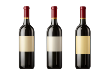 Collection of three wine bottles set against a transparent background designed for various branding and marketing purposes
