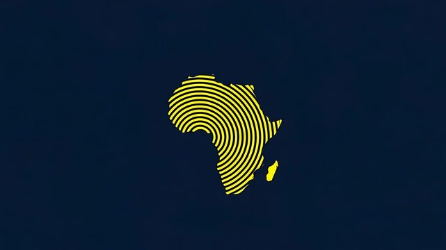 Abstract fingerprint map of Africa on a dark blue background, simple animation