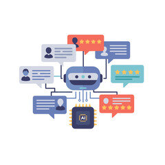 Flat icon of AI summarizing product reviews with star ratings