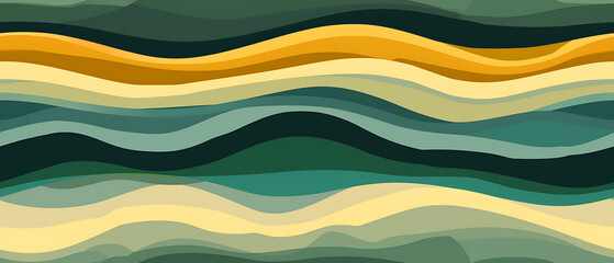 Abstract wavy lines green teal yellow background design