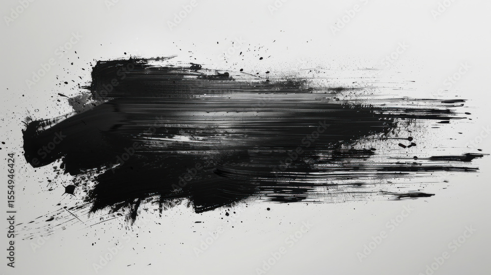 Poster dynamic black brush strokes create abstract art on a white canvas in a modern studio setting