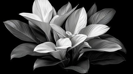 Textured Tropical Plant Leaves in Monochrome Close Up