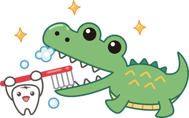 歯を磨くワニのイラスト