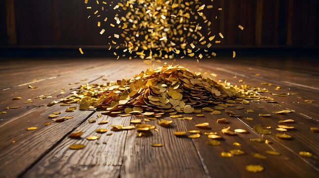 Confetti Rain on Wooden Floor