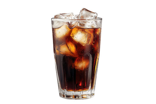 Refreshing glass of cola with ice isolated on a transparent background, perfect for summertime sipping or casual gatherings