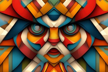Vibrant Geometric Portrait with Layered Shapes and Bold Expressions