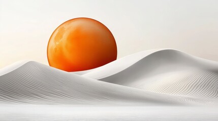 Vibrant Orange Sun Setting Over Serene White Sand Dunes in Ethereal Landscape