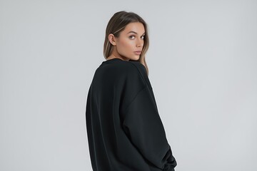 Fototapeta premium Woman in Black Sweater Fashion Photography Minimalist Portrait Studio Shot