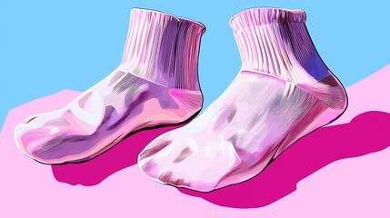 Vibrant Sport Socks in Pink and Blue Background with Textured Pattern