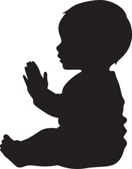 Clapping Baby Silhouette A black vector illustration of a baby sitting, hands meeting in front of them.