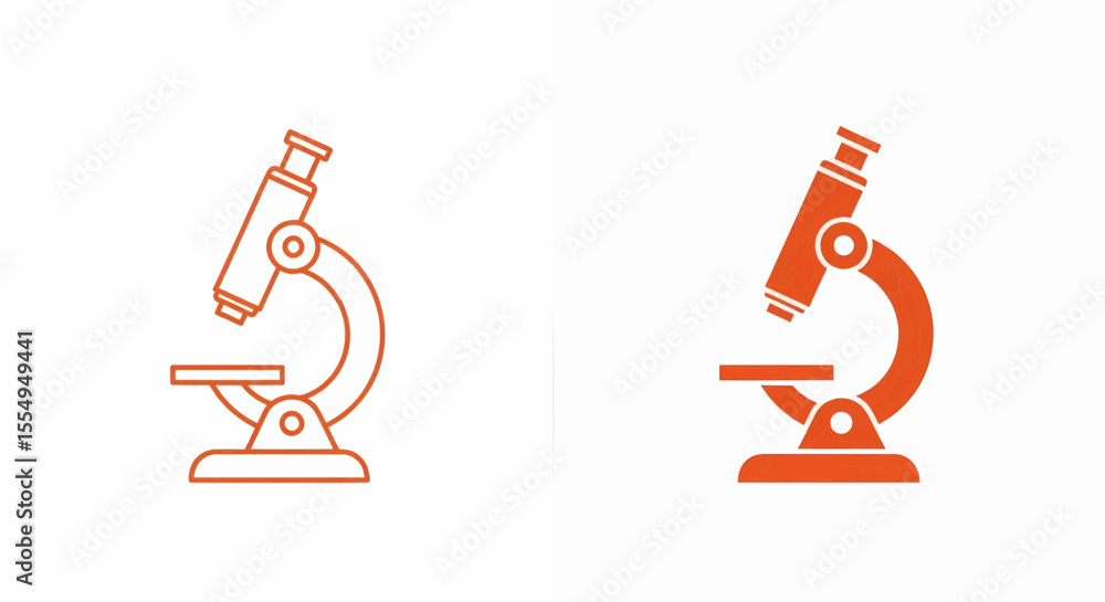Poster this high-quality vector graphic features two minimalist orange microscope icons (outline and solid 